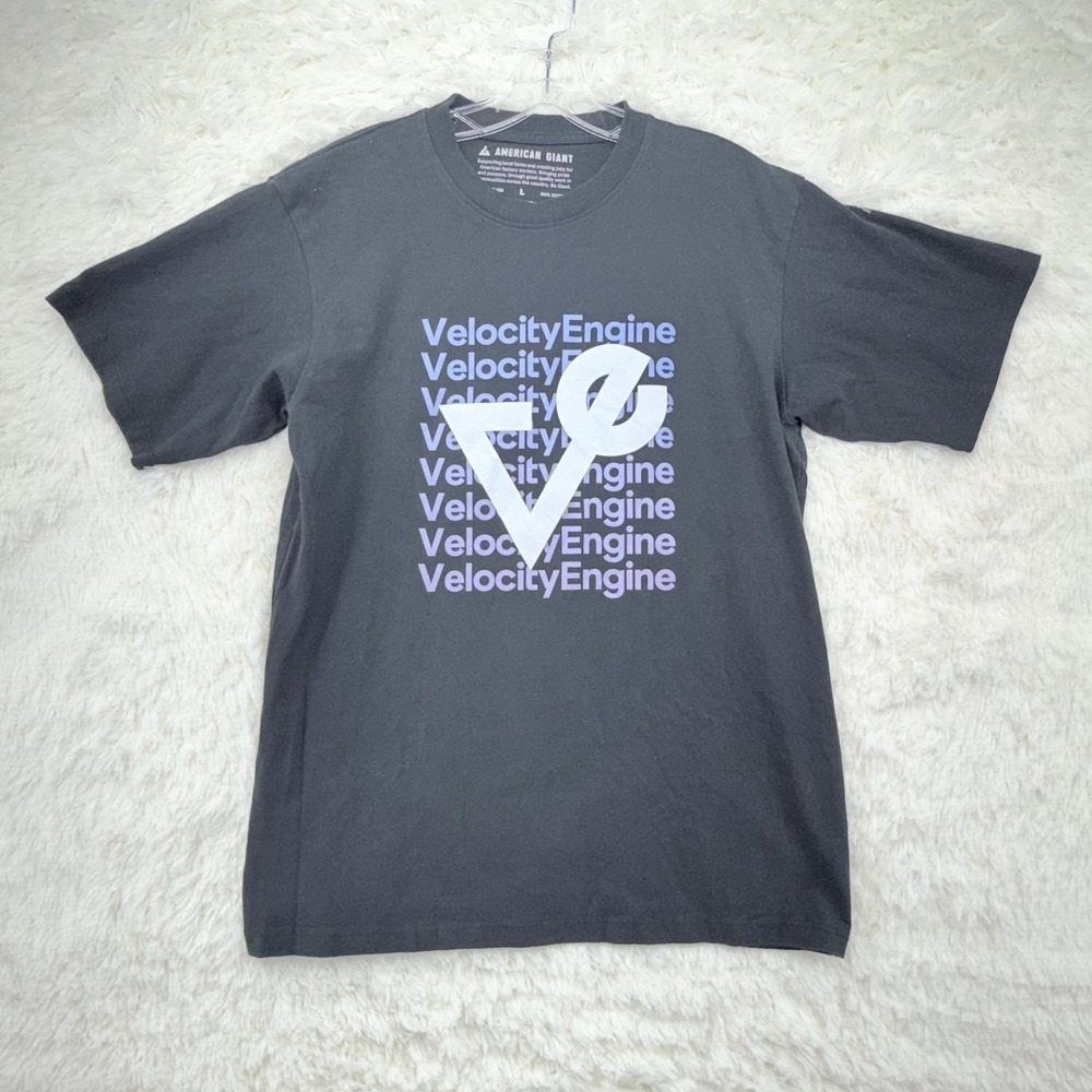 American Giant T-Shirt Mens L Black Cotton USA Velocity Engine Graphic Tee